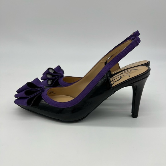 J Renee Marva Slingback Size 7 M Black Patent Leather Purple Bow - Picture 7 of 16